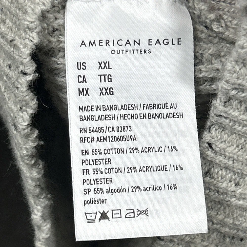 American Eagle Pullover XXL Hoodie Ribbed Knit Sweater Drawstring Mens Ivory